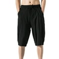 thumbnail image 6 of IYTR Men Linen Shorts Summer Solid Color with Pockets Lightweight Elastic Waist Drawstring Wide Leg Casual Shorts Black L, 6 of 6