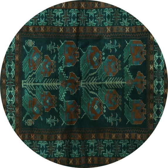 Ahgly Company Indoor Round Persian Turquoise Blue Traditional Area Rugs, 8' Round