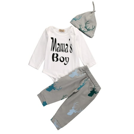 

ZIYIXIN Infant Toddler Boys Girls Long Sleeve Letter Printed Tops Romper Deer Pants with Hat Autumn Outfits Sets