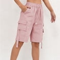 thumbnail image 6 of Dweltoz Cargo Shorts for Women Elastic Waist Casual Wide Leg Shorts with Pockets Summer Lightweight Knee Length Outdoor Long Jorts,Pink L, 6 of 6