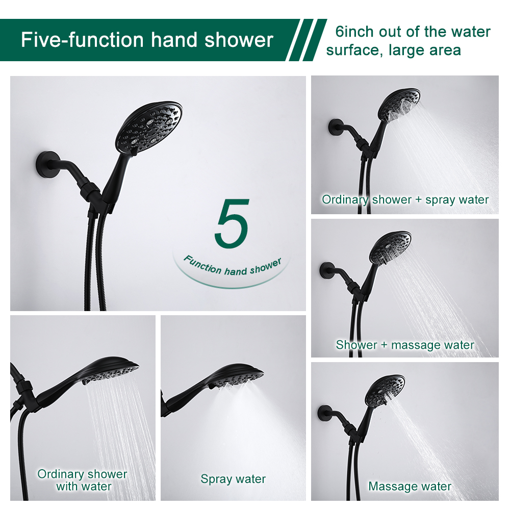 Homelody Wall Mounted Bathroom Handheld Shower System And Bathtub Combo Set 5 Modes High Pressure 0571