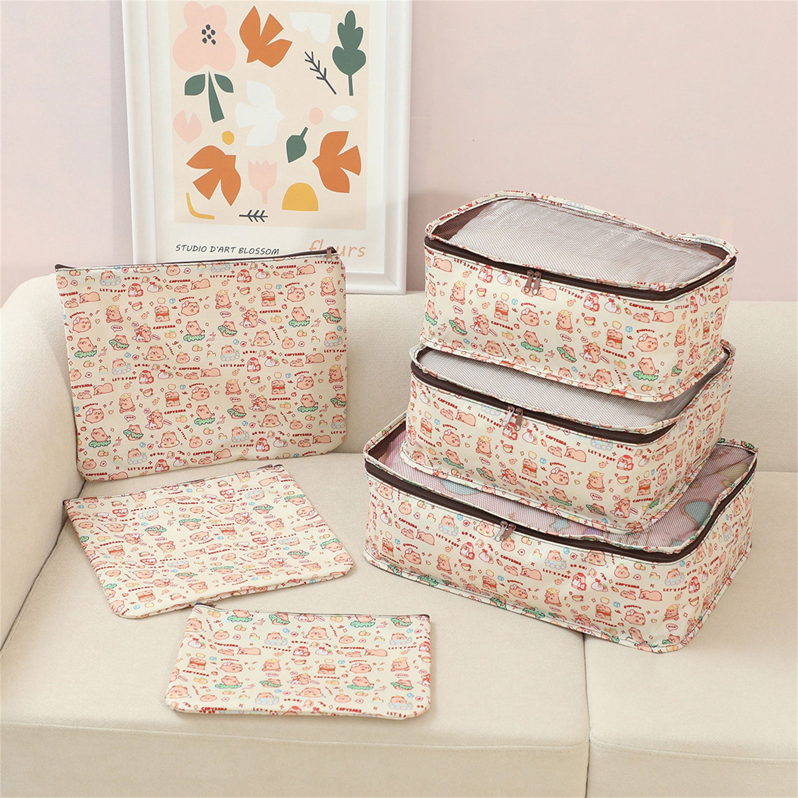 6Pieces Luggage Organizers Set Packing Cubes with Water Resistant Materials Includes Shoe Bag and Toiletry Pouches
