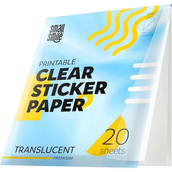 95% Clear Sticker Paper for Inkjet Printer and Laser – 20 Sheets, 8.5x11 Transparent Sticker Paper, Printable Vinyl, Waterproof Clear Labels for DIY Stickers & Decals