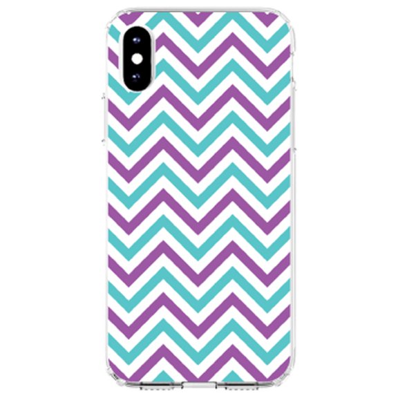 DistinctInk Clear Shockproof Hybrid Case for iPhone X / XS (5.8" Screen) - TPU Bumper, Acrylic Back, Tempered Glass Screen Protector - Purple Teal Chevron Stripes - Chevron Stripes Pattern