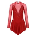 thumbnail image 5 of vastwit Black Women Long Sleeves Rhinestone Asymmetrical Figure Ice Skating Dress Lyrical Dance Red M, 5 of 7