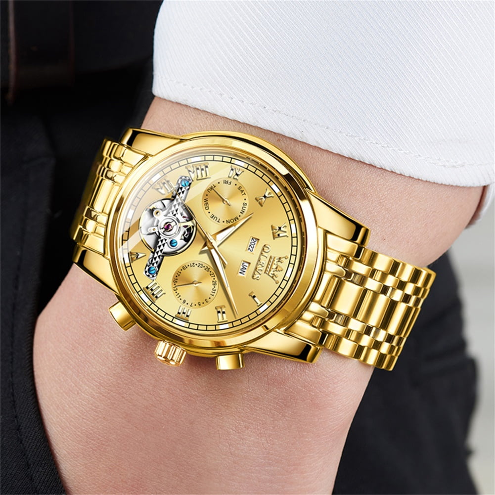 OLEVS Automatic Watches for Mens Self-Winding Mechanical Chronograph Classic Fashion Business Tourbillon Skeleton Stainless Steel Waterproof Luminous Mens Wrist Watches Reloj Para Hombre