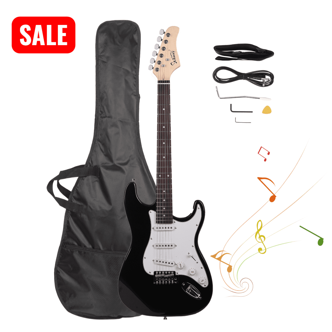 Tcbosik 39 inch Electric Guitar with Bag and Shoulder Strap, Beginner Kit with Tools, Plectrum, Tremolo Arm and Power Wire, Black & White