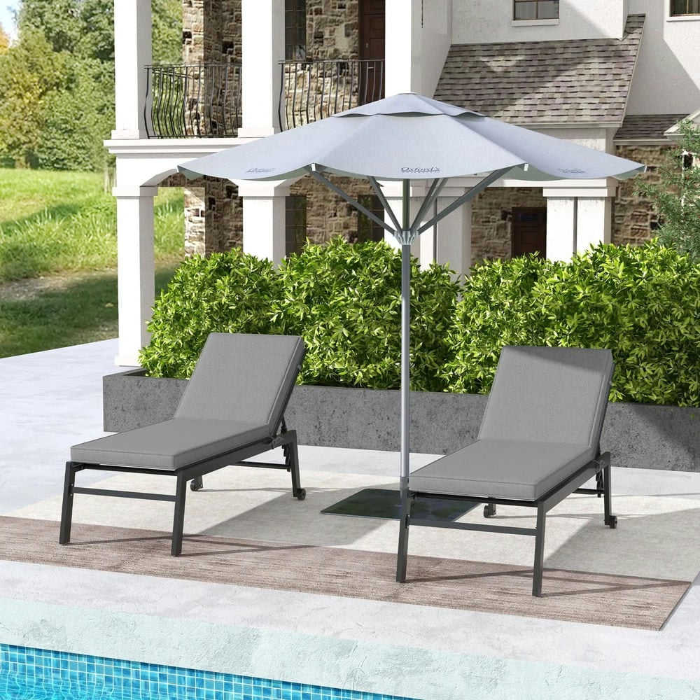 Spaco 2 Patio Chaise Lounge Chair Cushions with Backrests, Replacement Patio Cushions with Ties, Lounge Chair for Outdoor, Gray