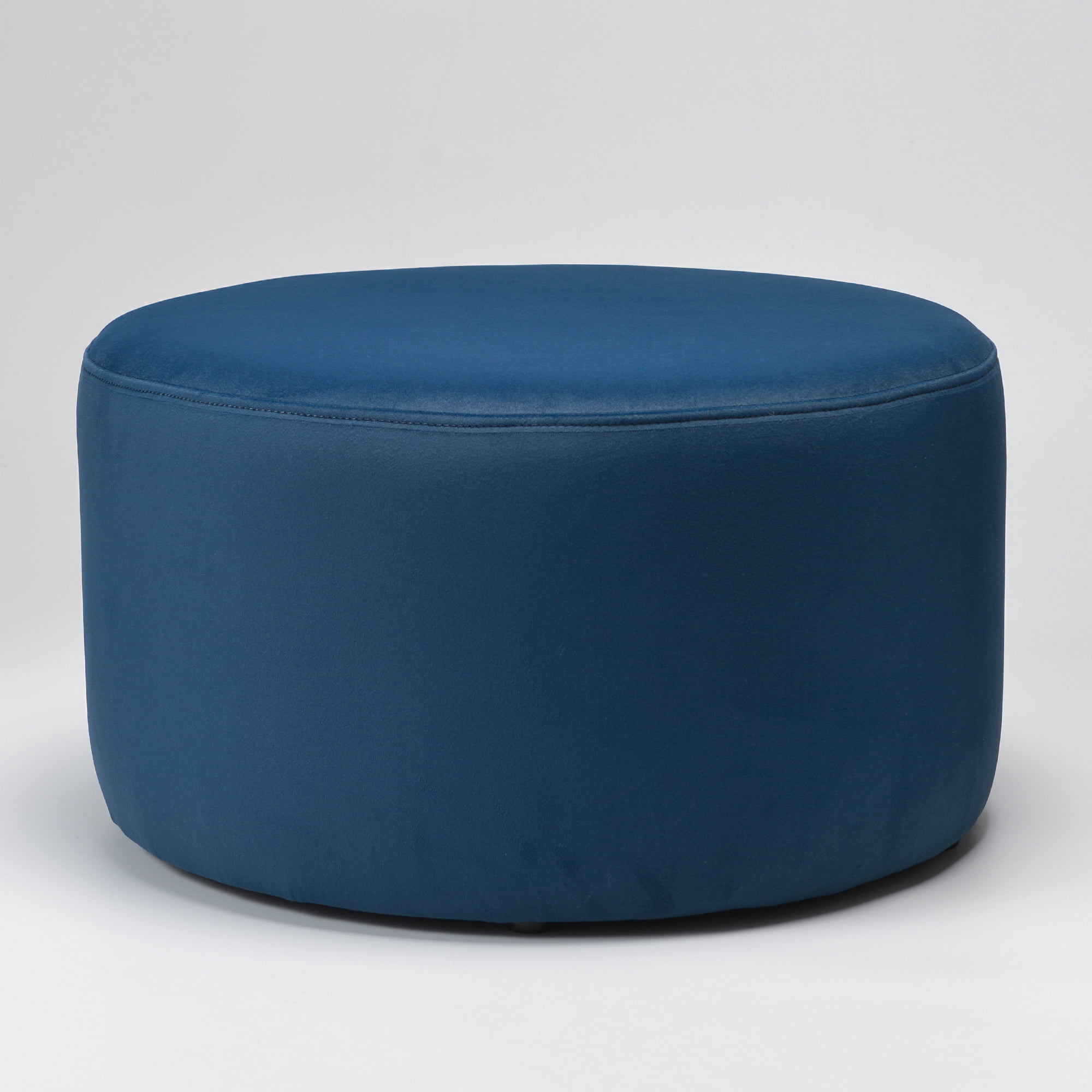 Modern Round Velvet Upholstered Ottoman with Soft Padded Seat, Multi-Functional Sofa Footrest, Side Table, Extra Seating (Navy, 24" D x 24" W x 13" H)