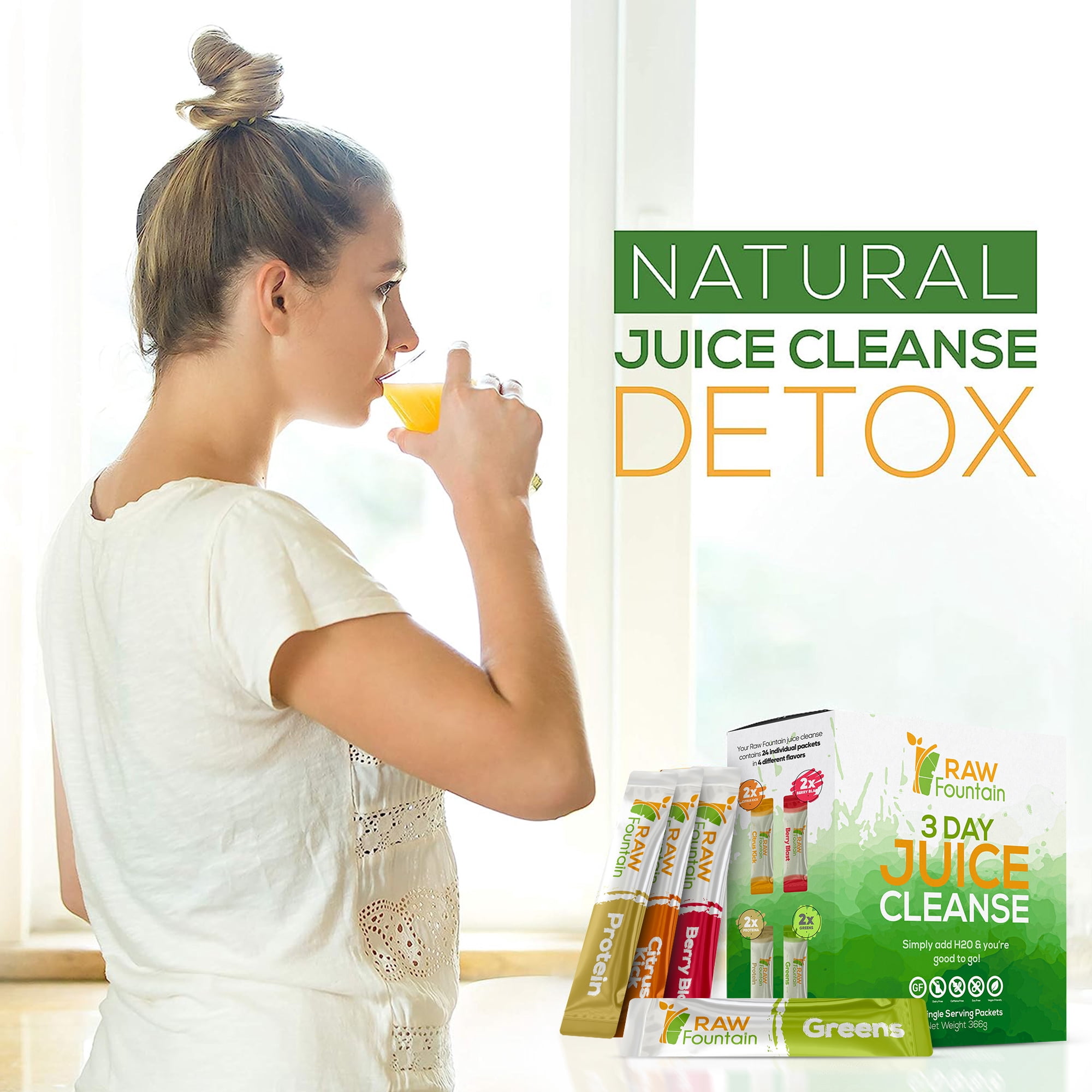 3 Day Juice Cleanse Detox, 24 Powder Packets, Travel & Vegan Friendly, Weight Loss Program, All Natural