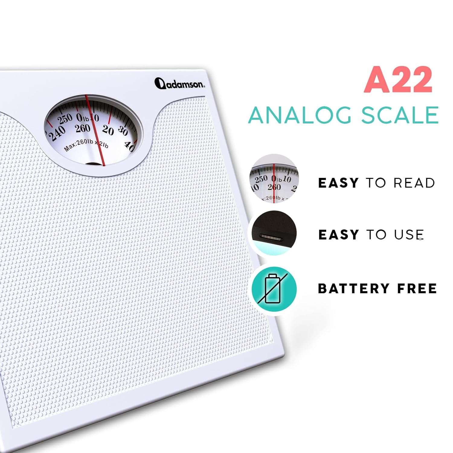 Adamson A25 Mechanical Bathroom Scale - Analog Scale Up To 400 Lbs, Silver 4 thumbnail image