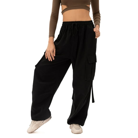 Gothic Cargo Pants Women Baggy High Waisted Y2k Pants Wide Leg with Pockets Drawstring Streetwear Casual Harajuku Joggers