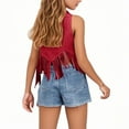 thumbnail image 5 of Bovxnpu Girls Tops Sleeveless Waistcoat Cardigans, Girls Suede Fringe Vest Sleeveless Boho Tassels Cropped Jacket Cardigan 11 Years, 5 of 7