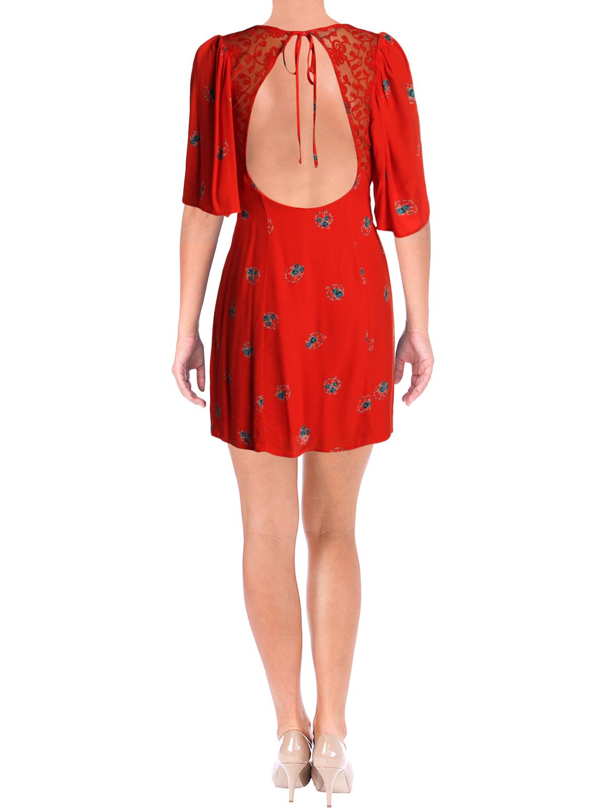 Free People Womens Mockingbird Mesh Inset Mini Dress, Red, 8 - image 2 of 2
