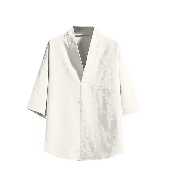 Mlzmgr Mens Tops Plus Size Cotton Linen V Neck Short Sleeve Lightweight Casual Loose Tee Tops Summer