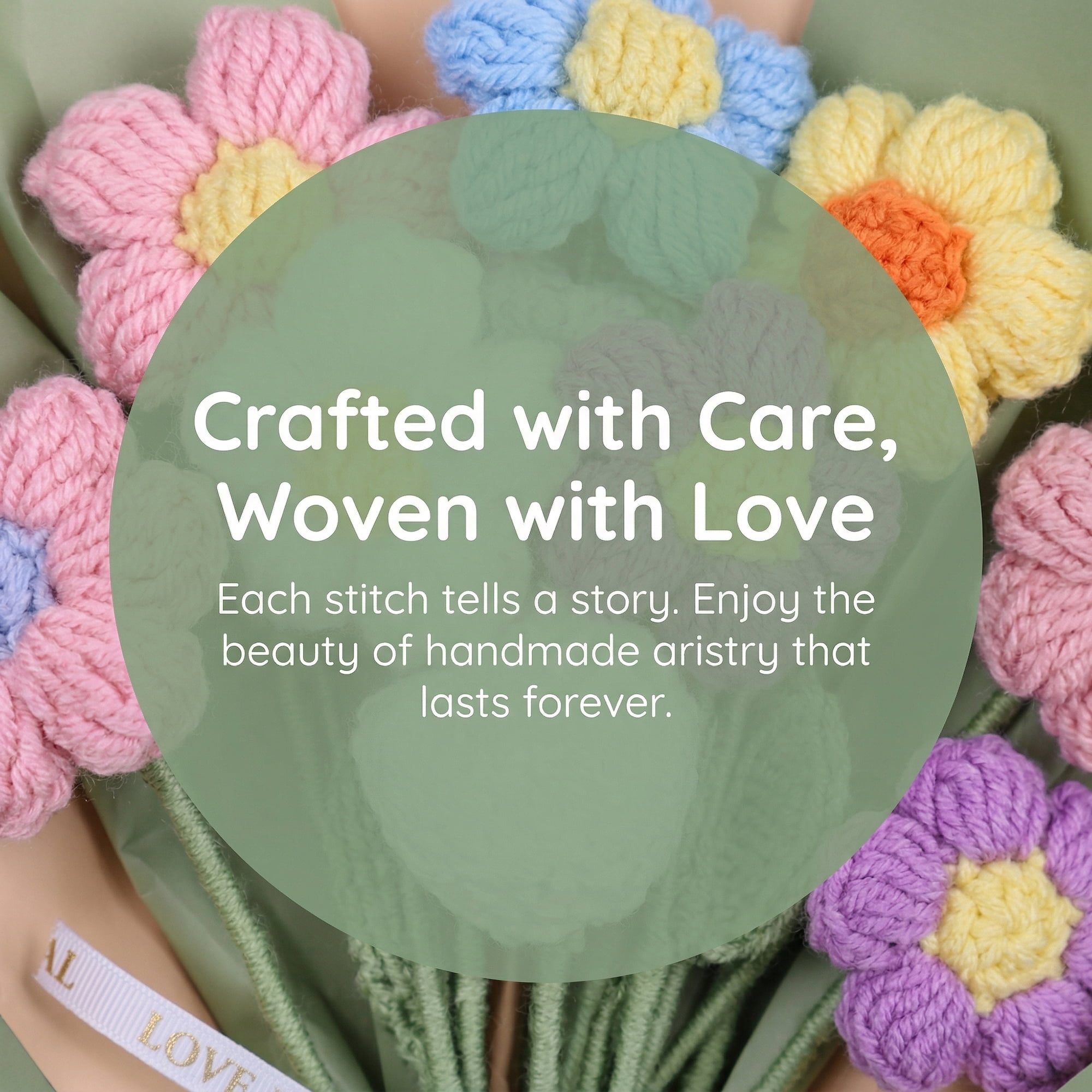 Unique Bargains 4Pcs Handmade Crochet Eternal Knitted Flowers Bouquet Green 7.1in
