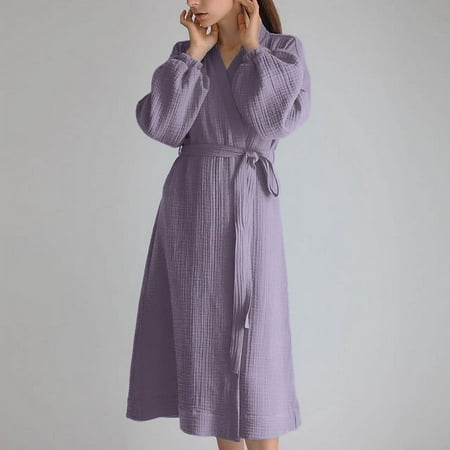 

DanceeMangoo Lantern Sleeves Long Robe Cotton Sleepwear WomenS Kimono Sashes Elegant Bathrobe Female Nightie Robes Women Dresses