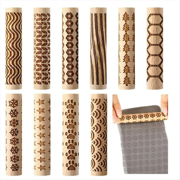10 Pcs Wooden Clay Texture Rollers Set for Pottery and Ceramics, Stamp Roller Tools for Slab Building Sculpting Handmade,1set * clay rollers