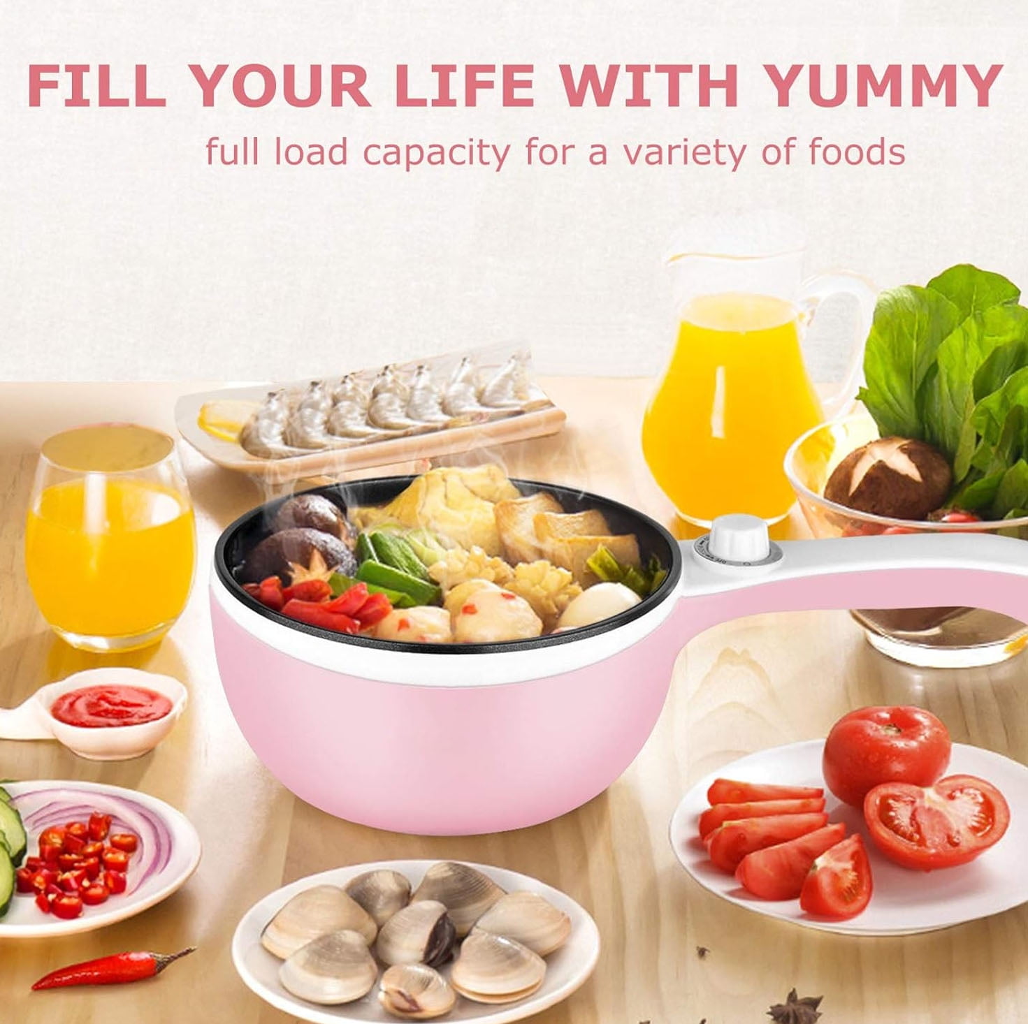 1.8L Non-Stick Electric Hot Pot with Steamer, Ramen Cooker with Dual Power Control Mini Hot Pot for Pasta, Dumplings, Soup, Steak, (Rotary Switch) Blue