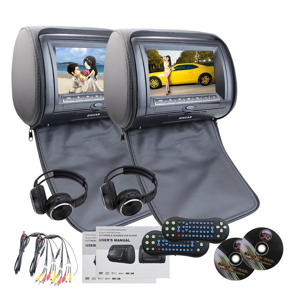 EinCar Black 2 PCS Car Headrest Dual DVD Player 7 HD display Screen