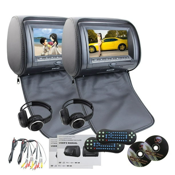 EinCar Black 2 PCS Car Headrest Dual DVD Player 7 HD display Screen