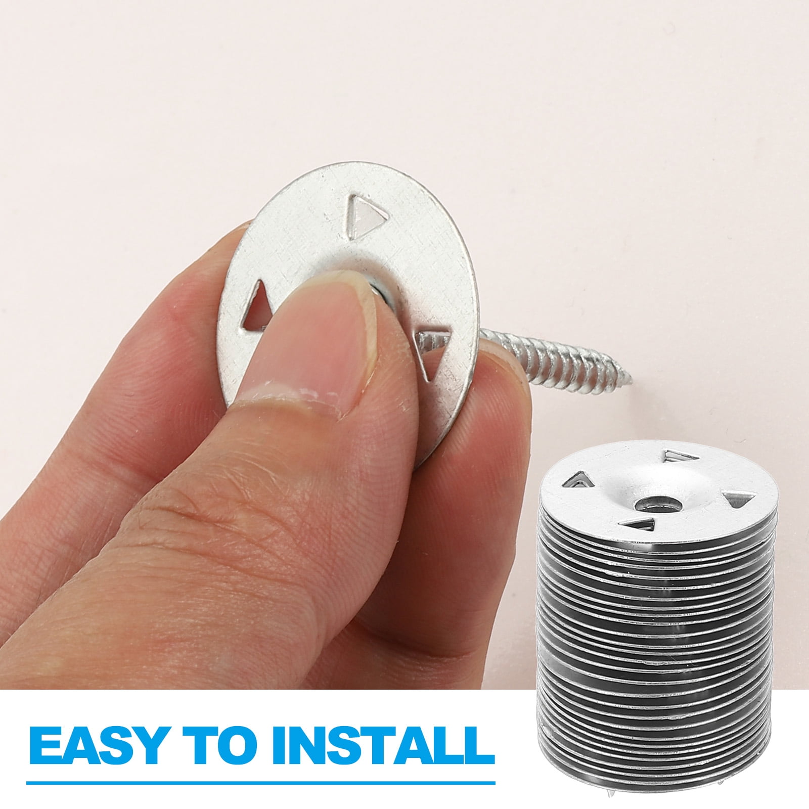 1-1/8 Insulation Washers, 400 Set 28mm Metal Insulation Washers Foam Board Fasteners Perforated Plaster Washers with Screw Galvanized Steel for Foam Board Fixing Fastening Wall