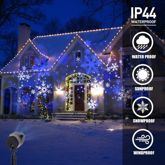 YUYAN-Christmas Projector Lights Outdoor, White Blue Snowflakes Projection Outside, Waterproof LED Landscape Christmas Light for Window Yard House Party Xmas Indoor Decor