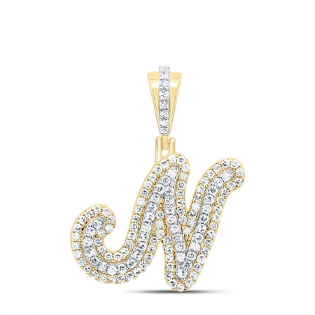 10K Yellow Gold Genuine Diamond Women's Cursive Font Initial N Pendant 3/8 CT