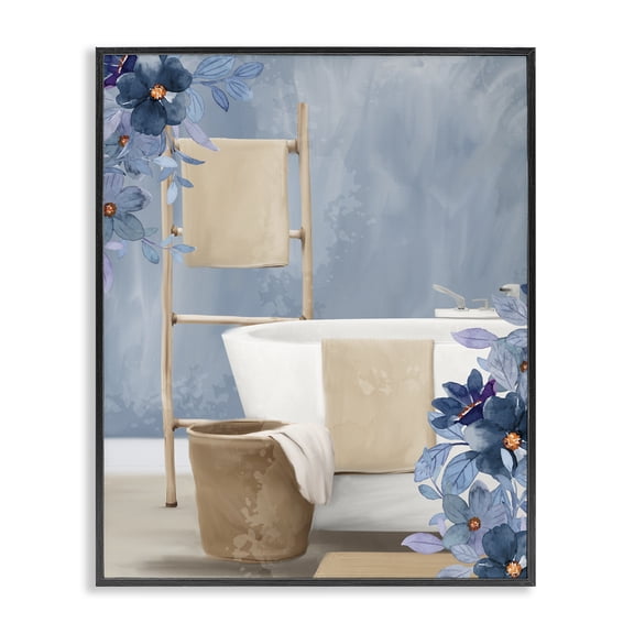 Stupell Industries Cottage Bathroom Blues Floral Scene Black Framed Giclee Art, 11 x 14, by Kim Allen
