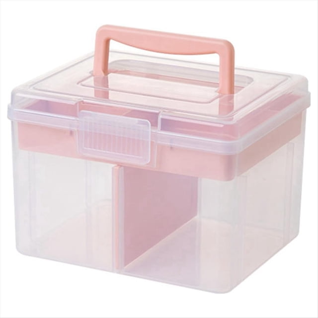 Caja de Almacenamiento Apilable Transparente para Manualidades con Bandeja Contenedor Multiusos PláStico Estuche Viaje PortáTil, Rosa