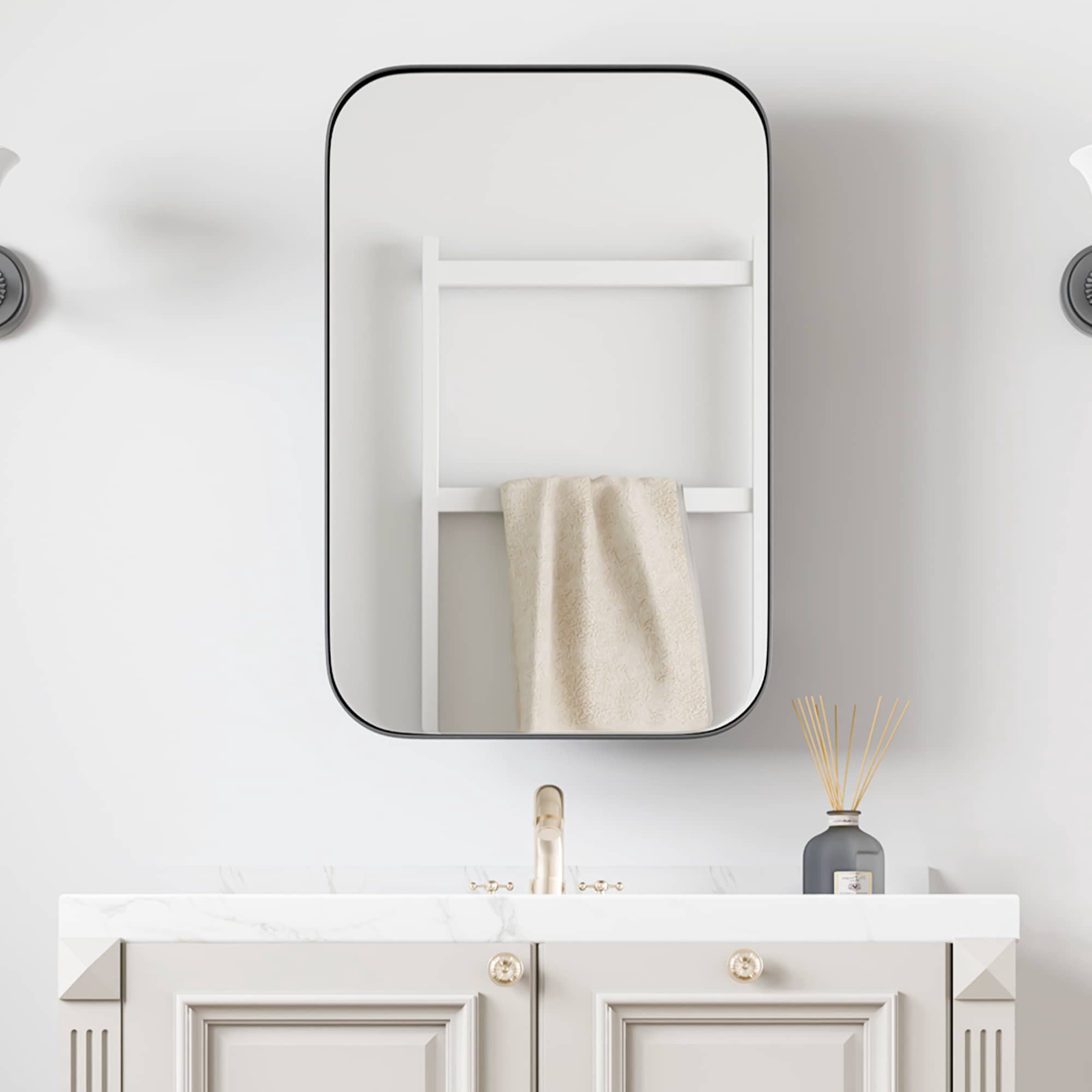 MAYEERTY 24"x16" Iron Rectangular Bathroom Mirror Cabinet, Black