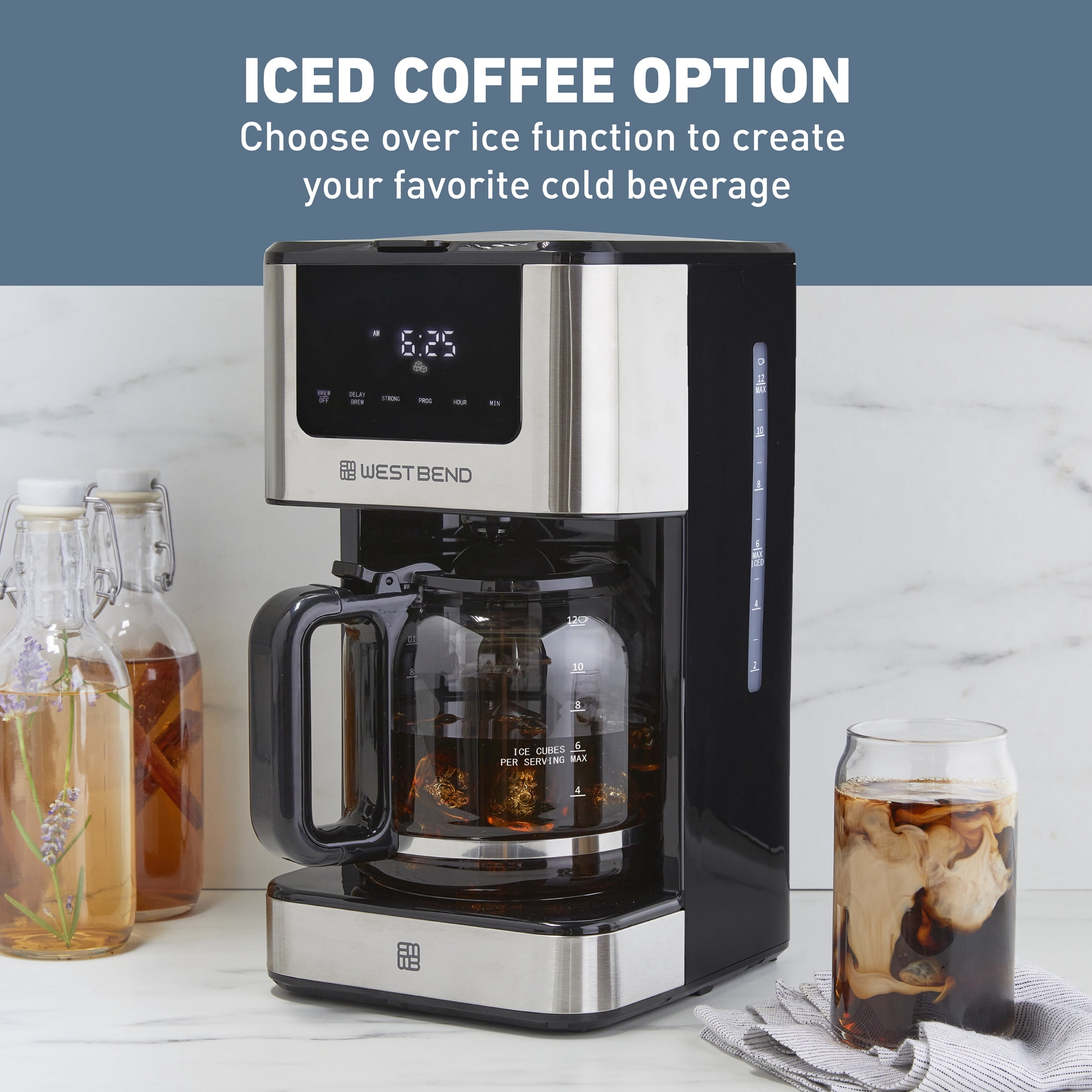 West Bend 12 Cup Hot & Iced Coffee Maker, in Stainless Steel (CMWB12BK13)