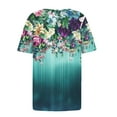 thumbnail image 4 of Womens Tops Summer Short Sleeve T Shirts Square Neck Pleated Front Tee Tops Floral Print Tunic Pullover Blouses Casual Blouse for Work Office T-Shirt, 4 of 5