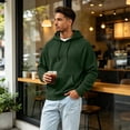 thumbnail image 3 of Domzest Waffle Hoodies for Men Long Sleeve Drawstring Hooded Sweatshirt 2026 Fall Casual Textured Streetwear Pullover Dark Green L, 3 of 8