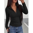 thumbnail image 3 of PRETTYGARDEN Women's Fall Quarter Zip Long Sleeve Shirts Soft Stretchy Ribbed Knit, Collared Zipper Slim Fitted, Raglan Sleeves Pullover, Dressy Casual Tops, Trendy Going Out Outfits, 3 of 8