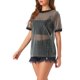 thumbnail image 4 of INSPIRAR CHIC Camiseta de Malla para Mujeres, Cubierta de Fiesta, Manga Corta, Transparente, Tops XL Negro Plateado, 4 of 6