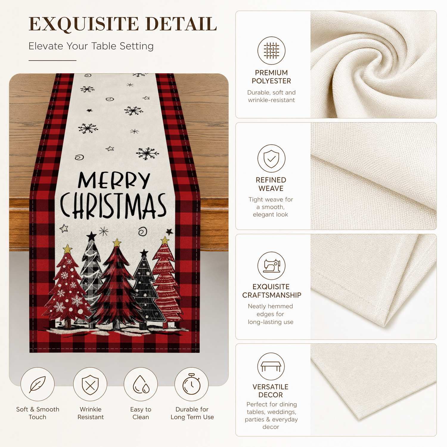Sm:)e Buffalo Plaid Christmas Trees Table Runner photo 7