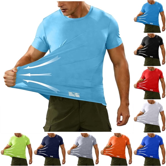 Xuniizn Mens Workout Short Sleeve Shirts Round Neck Stretch Breathable Athletic T Shirt Plus Size Fitted Gym Tops