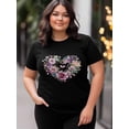 thumbnail image 4 of Camiseta de mujer, camisetas de manga corta, camisetas casuales, camisetas de cuello redondo con flores y corazones de amor para mujer, 4 of 8