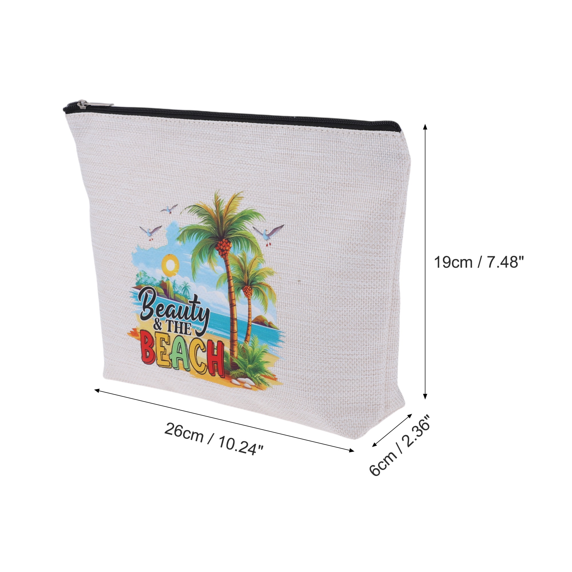 Unique Bargains 1 Pc Linen Printed Makeup Bag for Business Travel and Everyday Use White