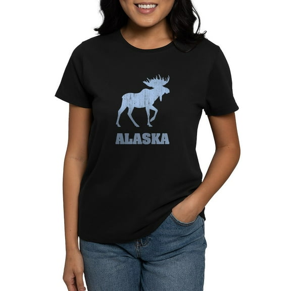 CafePress - Retro Alaska Moose Women's Dark T Shirt - Women's Traditional Fit Dark T-Shirt