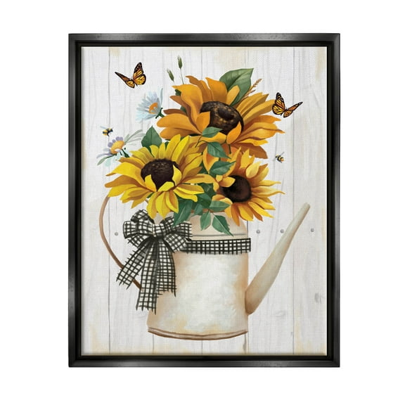 Stupell Industries Country Rustic Sunflower Bouquet Graphic Art Jet Black Floating Framed Canvas Print Wall Art, Design by Lucca Sheppard