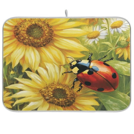 

Kitchen Drying Mat 18x24In Drying Dish Mat Dish Drying Mats Kitchen Countertop Multi-Function Drain Drying Mat Kitchen Table Big Red Ladybug