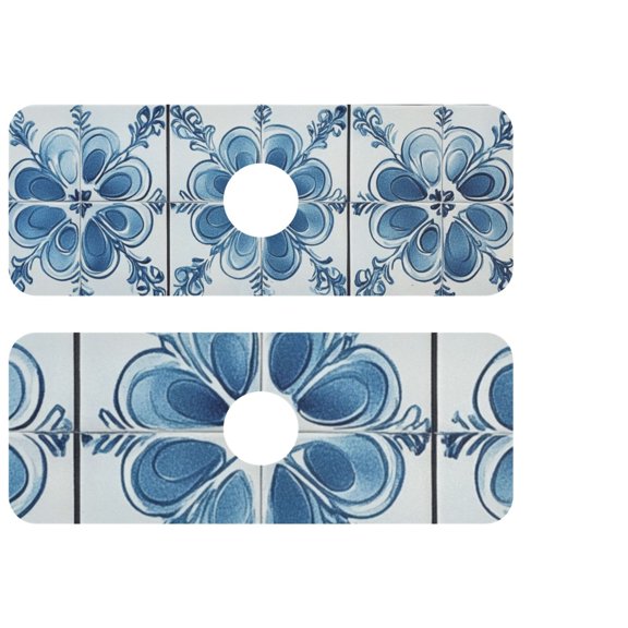 Blue Flower Pattern Kitchen Sink Splash Guard, Silicone Sink Faucet Mat Dry Out the Kitchen Bathroom