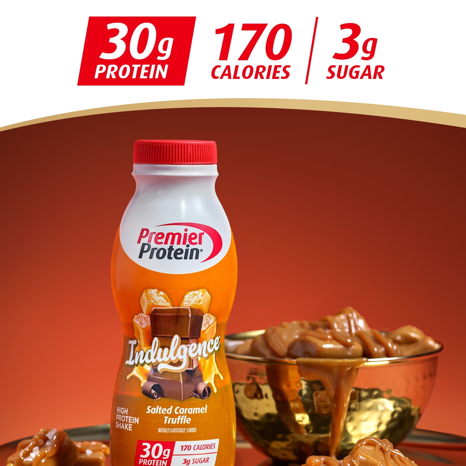Premier Protein Indulgence Shake, Salted Caramel Truffle, 30g Protein, 11.5 Fl Oz, 12 Ct