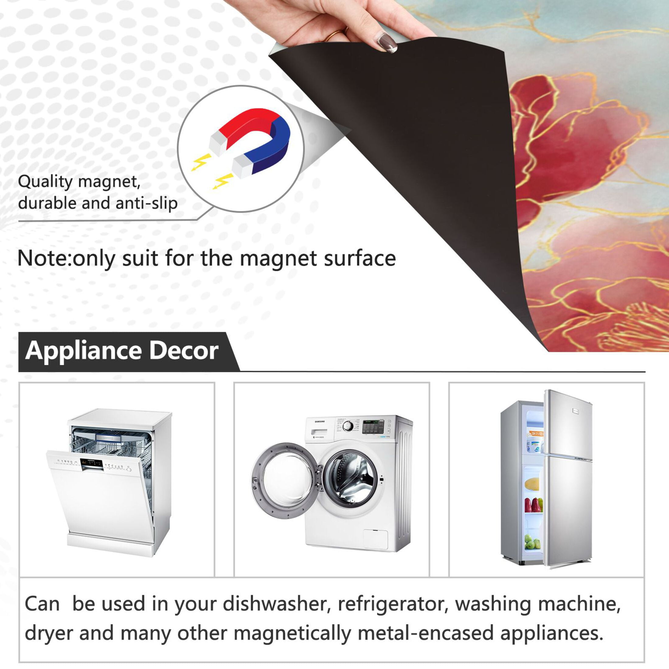 Dishwasher Magnetic Refrigerator Magnet Cover Sticker Home Decorative 23"x26" Rose Petals with Gold Outline