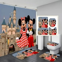 Mickey Shower Curtain, Bathroom 4 Pieces Set Toilet Lid Cover and Bath Mat, Non-Slip Rugs, Durable and Waterproof, for Bathroom Decor Set, 72" x 72"