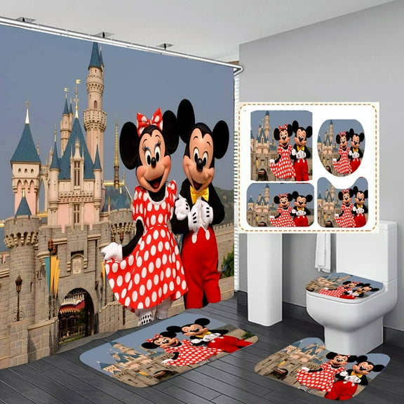 Mickey Shower Curtain, Bathroom 4 Pieces Set Toilet Lid Cover and Bath Mat, Non-Slip Rugs, Durable and Waterproof, for Bathroom Decor Set, 72" x 72"
