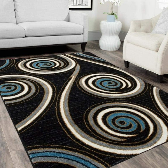 HR - 5X7' Spiral Distressed Color Rugs Modern, Turqouise Black Gold and Gray