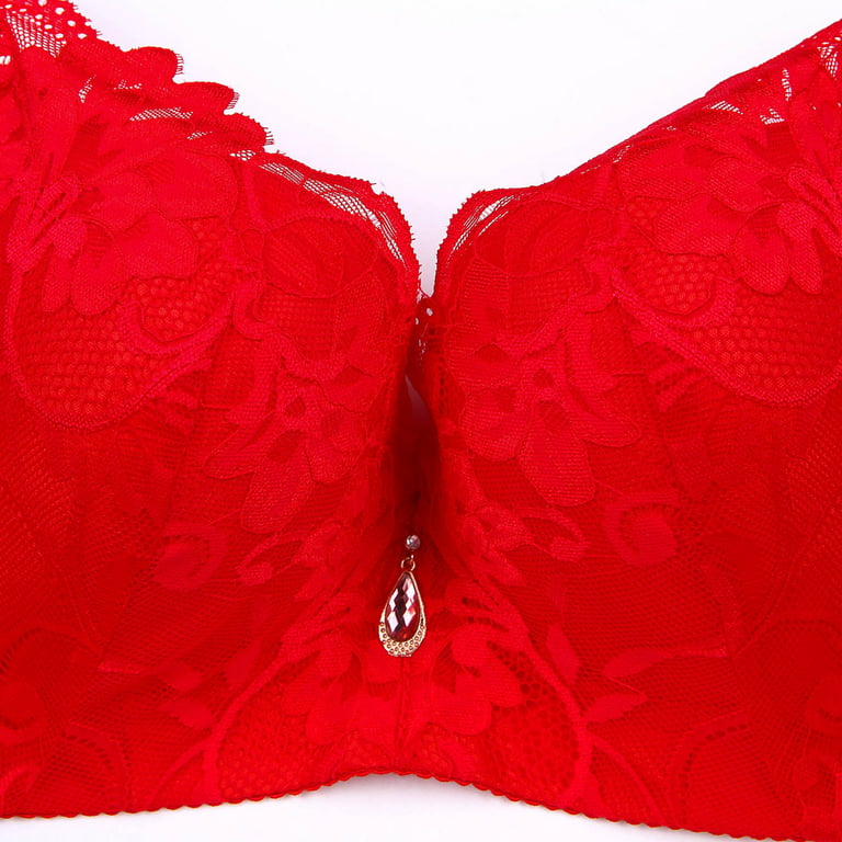 Aayomet Womens Bras Women Plus Size Unwired Lace Fashion Embroidered  Adjustable Bra,Red 34/75